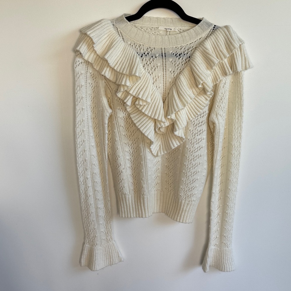 Tularosa Cream Ruffled Knit Sweater